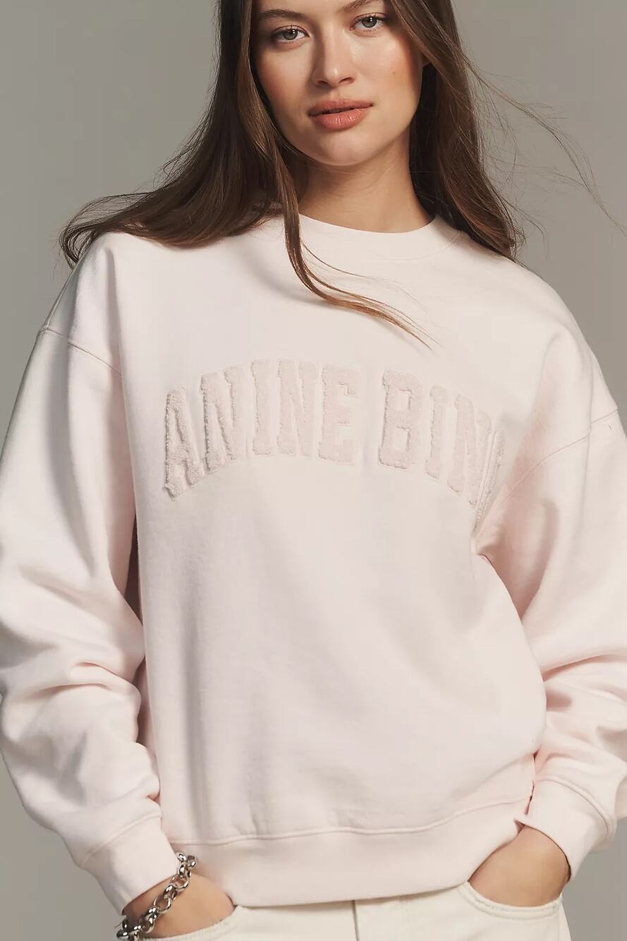 ANINE BING Pink Logo Crewneck Sweatshirt